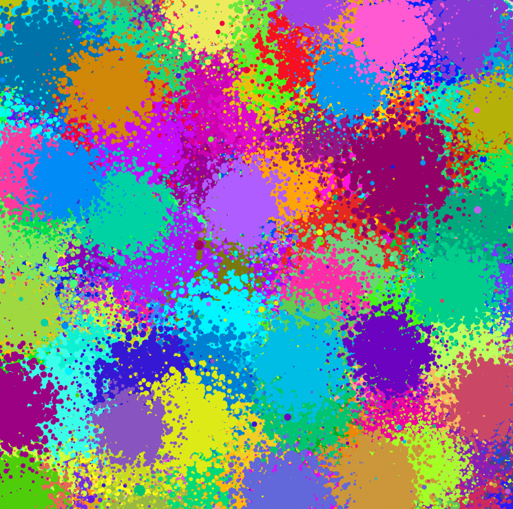 screenshot of a vibrant p5.js sketch of paint splatters